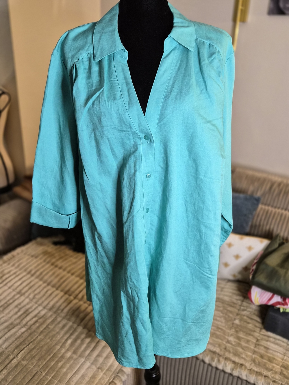 Turquoise Button-Front Women's Shirt